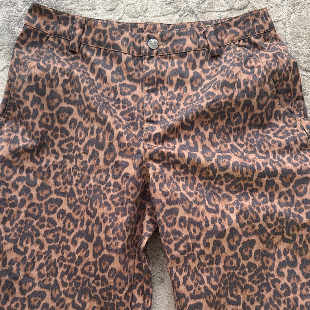 Noisy May Leopard Print Pants High Rise Straight Leg Brown Animal Print Trousers - Picture 6 of 6